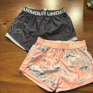 Under Armour Girls Athletic Shorts - Dark Grey and Peach